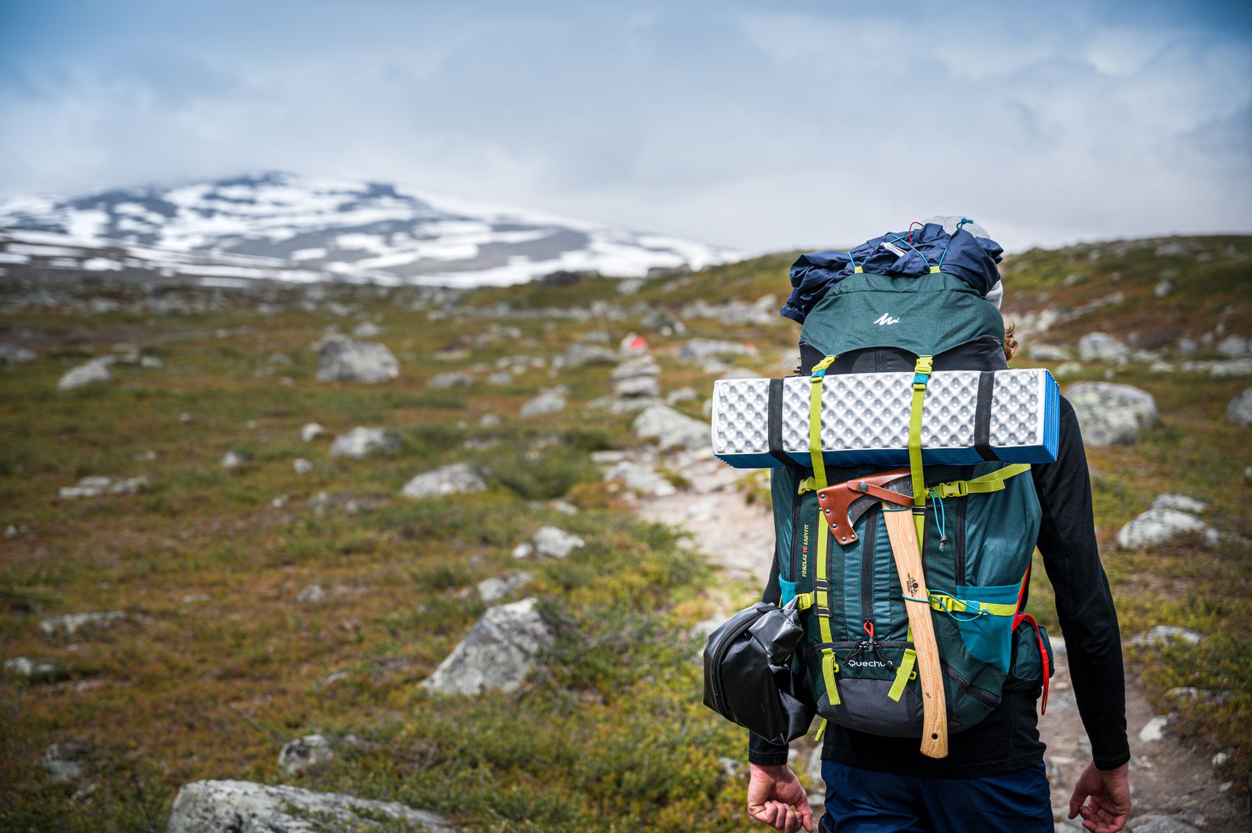 Öppen fjällrygg under molnig himmel